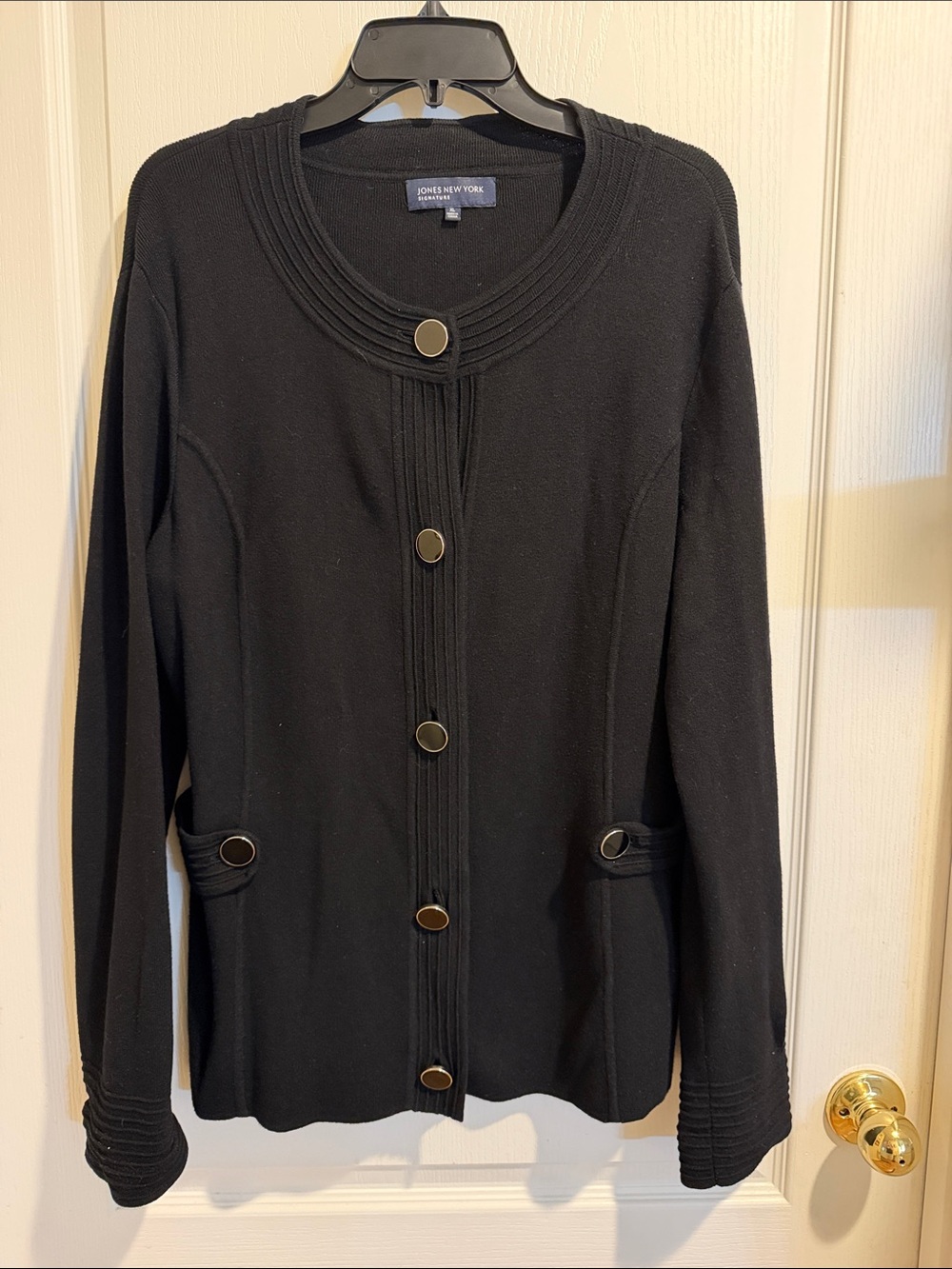 Jones New York Black Button-Front Knit Cardigan with Gold-Tone Buttons